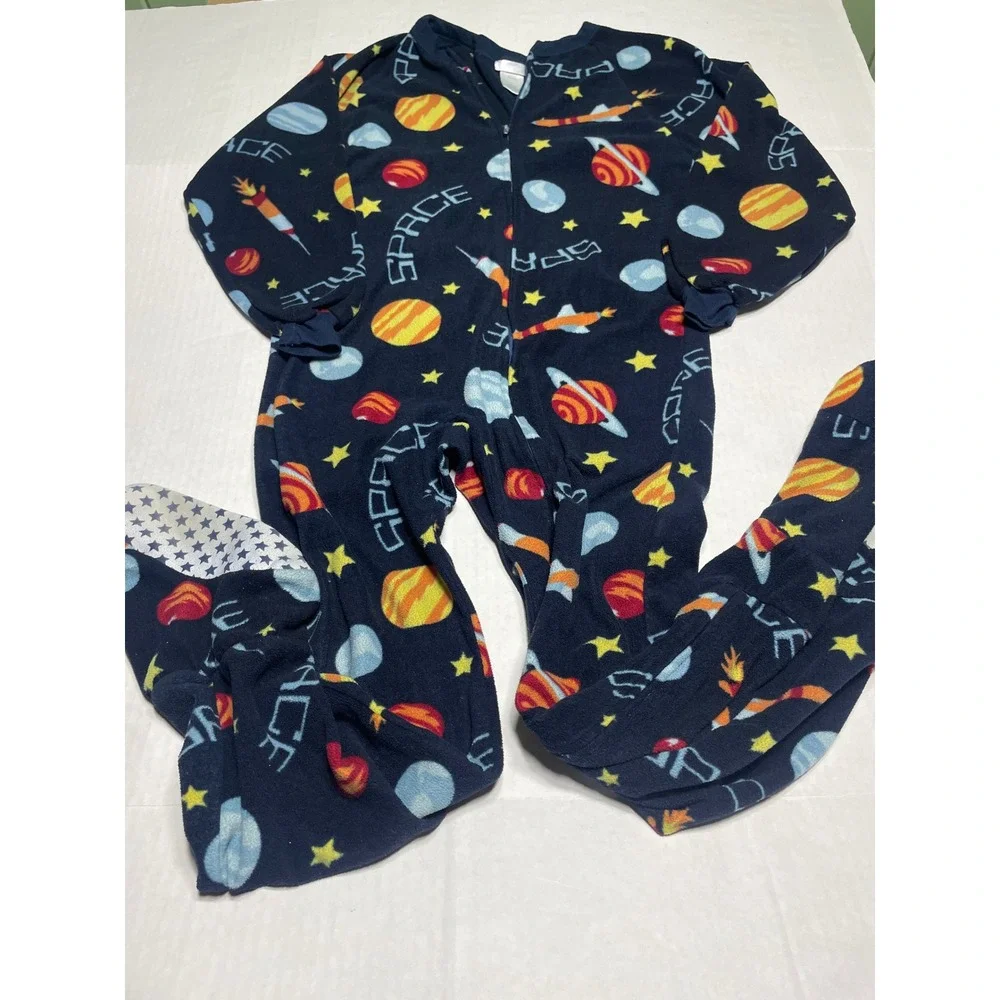Cherokee Space Planets‎ Rockets Stars Fleece Footed Pajamas Sleepwear unisec M 8